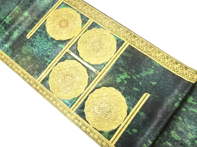 JAPANESE FUKURO OBI / UNUSED / SHELL INLAY / WOVEN FLOWER CREST